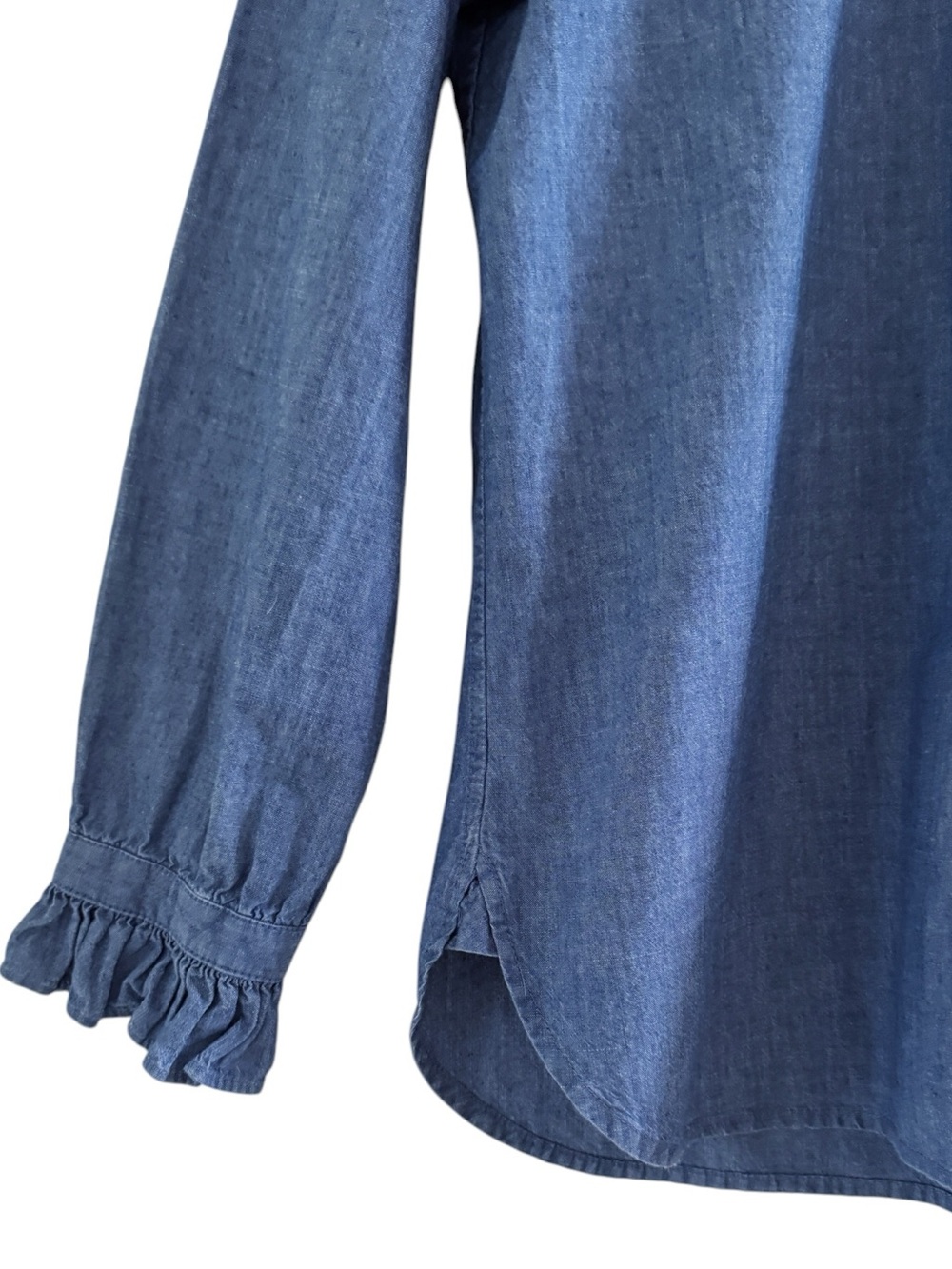 J. CREW Classic Chambray Ruffle Button Front Shirt Size 6 - Picture 4 of 11